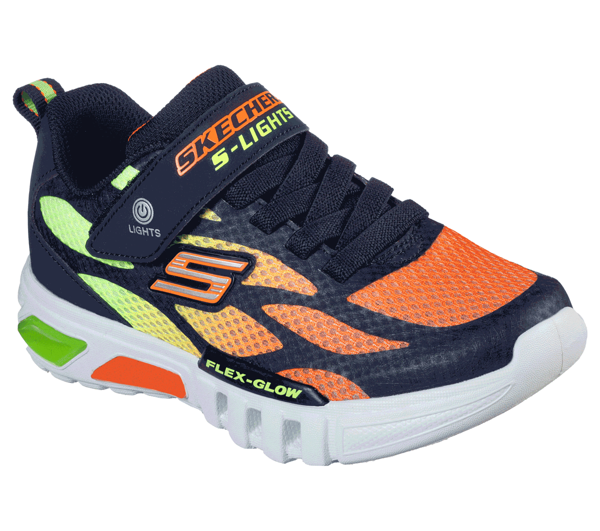 Skechers niño S Lights: Flex-Glow - Dezlo en Navy/Naranja, talla 36