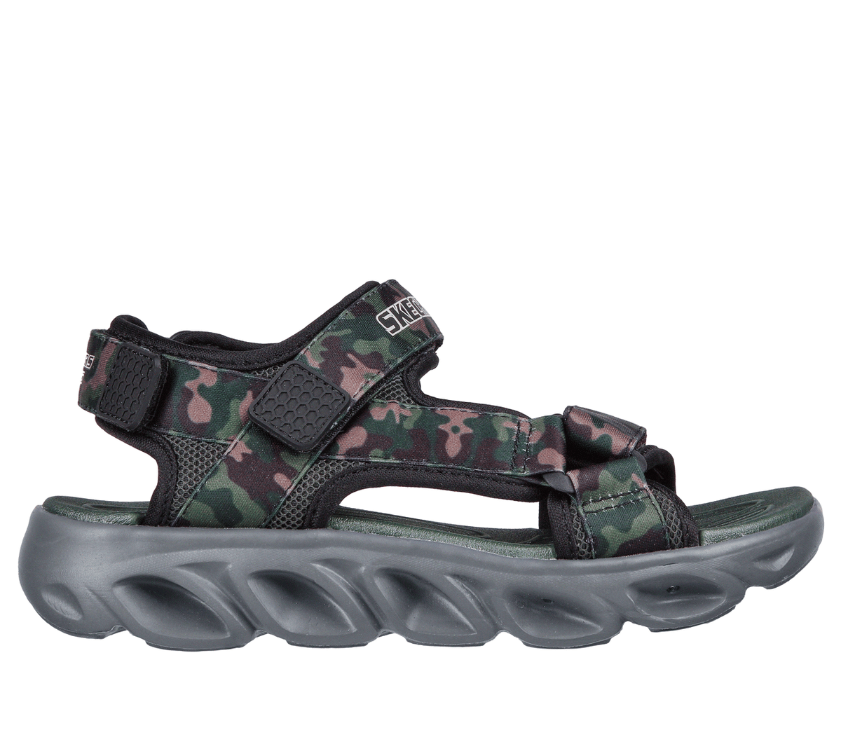 Skechers niño S Lights: Hypno-Splash - Sun Breaks en Negro/Oliva, talla 27.5