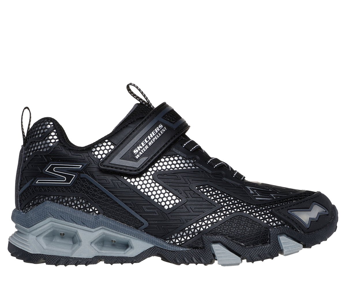 Skechers niño S-Lights: Hydro Lights - Heat-Tread en Negro/Plata, talla 31
