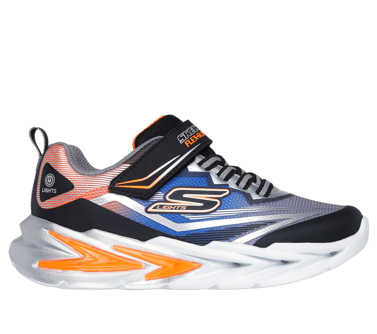 Skechers niño S Lights: Flex-Glow Ultra en Negro/Plata, talla 31