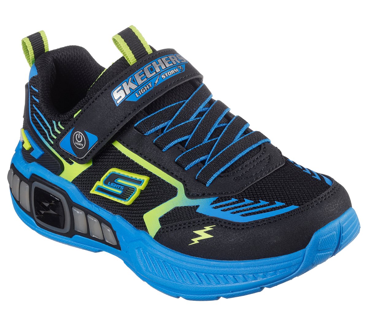 Skechers S-Lights: Light Storm 3.0 Chaussures Moyen Width en Noir/Vert-Lime