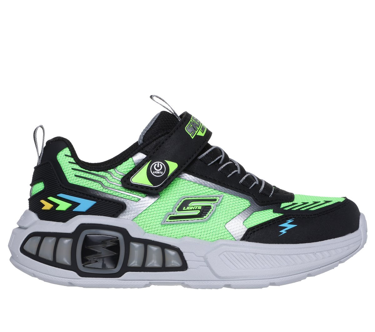 Skechers niño S-Lights: Light Storm 3.0 en Negro/Lima, talla 28.5