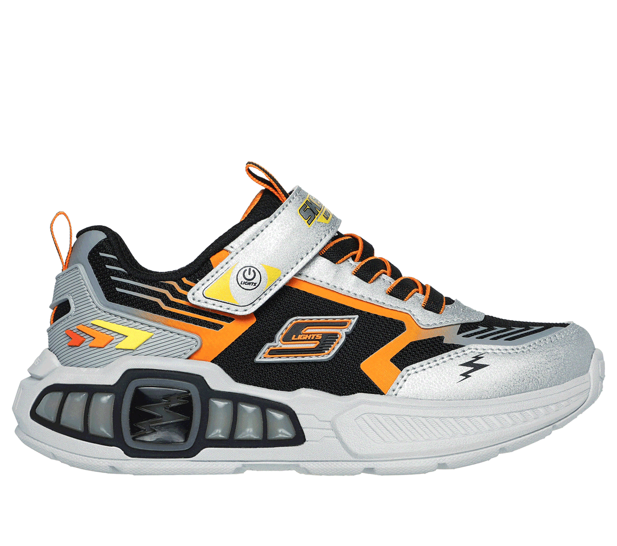 Skechers niño S-Lights: Light Storm 3.0 en Plata/Negro, talla 35.5
