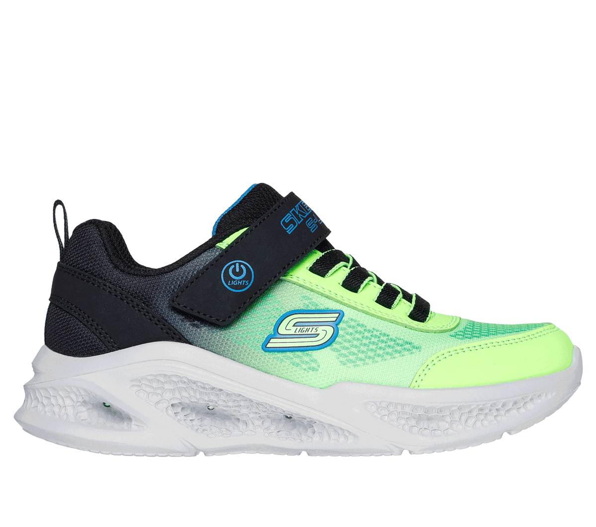 Skechers Bambino Meteor-Lights - Krendox Sneaker In Nero/Blu/Lime, Taglia 28.5-image