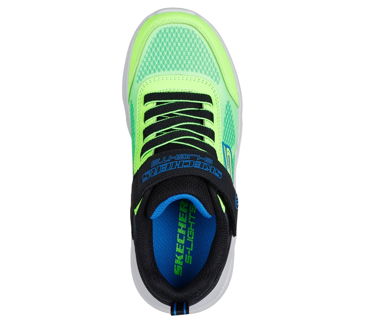 Skechers Bambino Meteor-Lights - Krendox Sneaker In Nero/Blu/Lime, Taglia 28.5 - 2