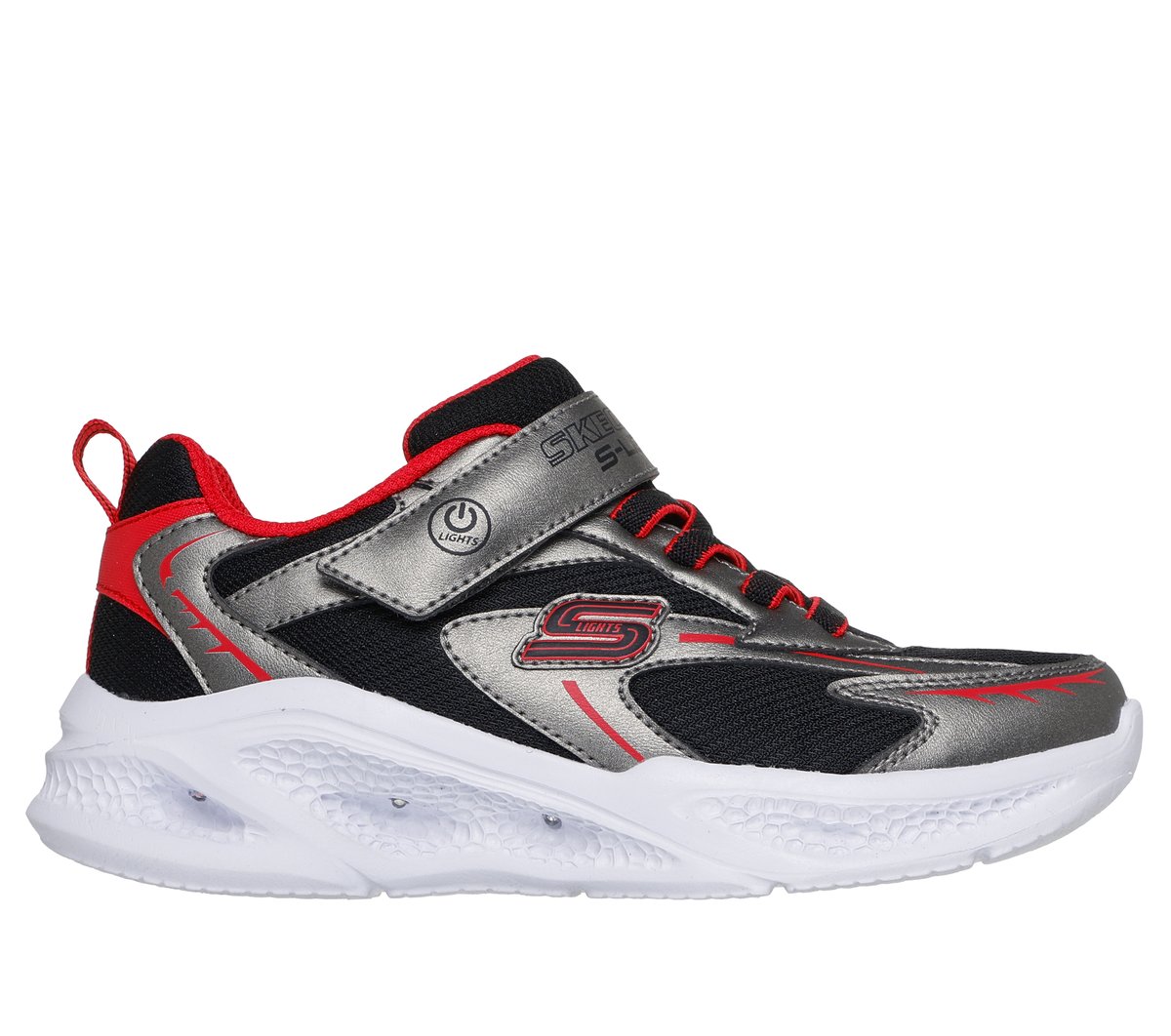 Skechers niño Meteor-Lights - Glow-Strider en Metálico/Rojo, talla 32