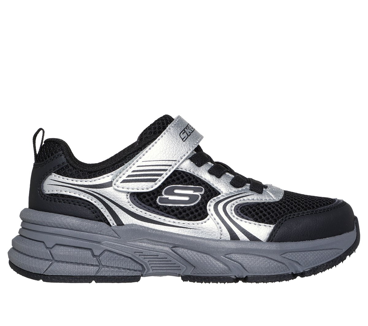 Skechers niño Retro-Graph en Plata/Negro, talla 33.5