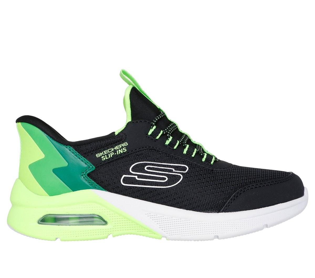 Skechers niño Slip-ins: Microspec Max - Brisk-Stripe en Negro/Lima, talla 27
