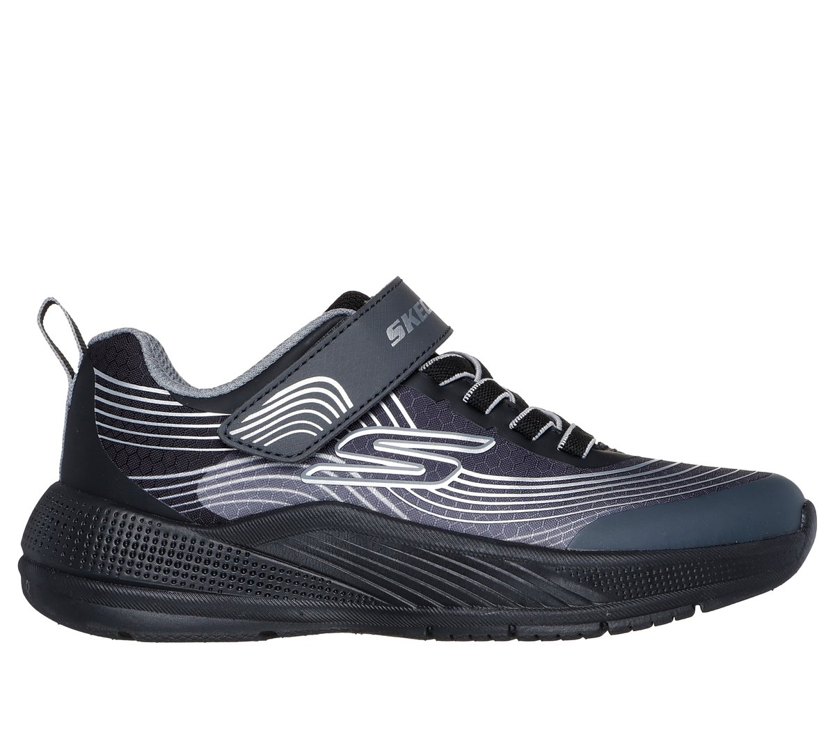 Skechers niño Microspec Advance en Negro/Plata, talla 32