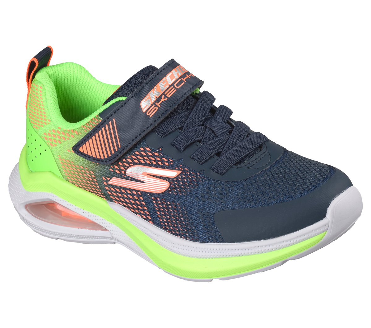 Skechers Microspec Max Velocity Chaussures Moyen Width en Bleu Marine/Vert-Lime