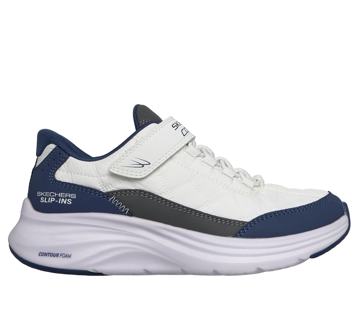 Kids' Skechers Slip-ins: Contour Foam, Cozy Fit (White/Navy)