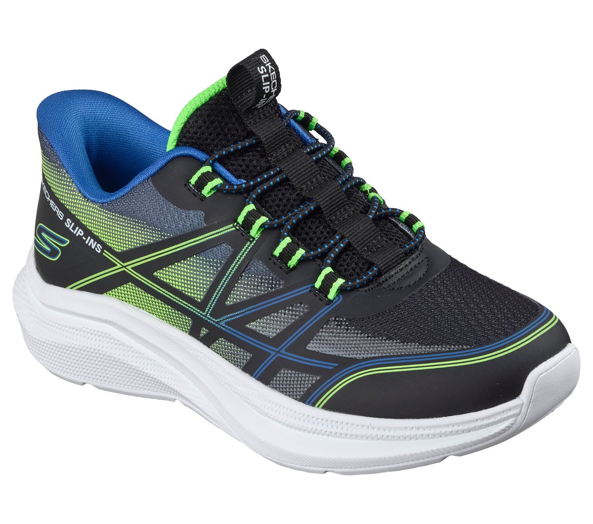 Skechers Slip-ins: Microspec Velocity - Grid-Shift Chaussures Moyen Width en Noir/Vert-Lime, Lavable en machine
