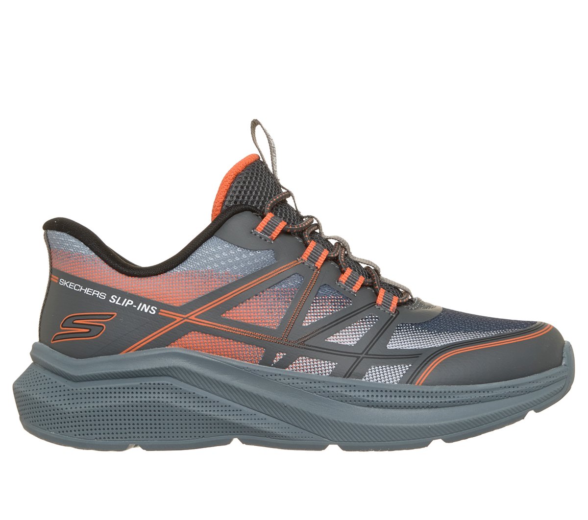 Skechers niño Slip-ins: Microspec Velocity - Grid-Shift en Marengo/Naranja, talla 27