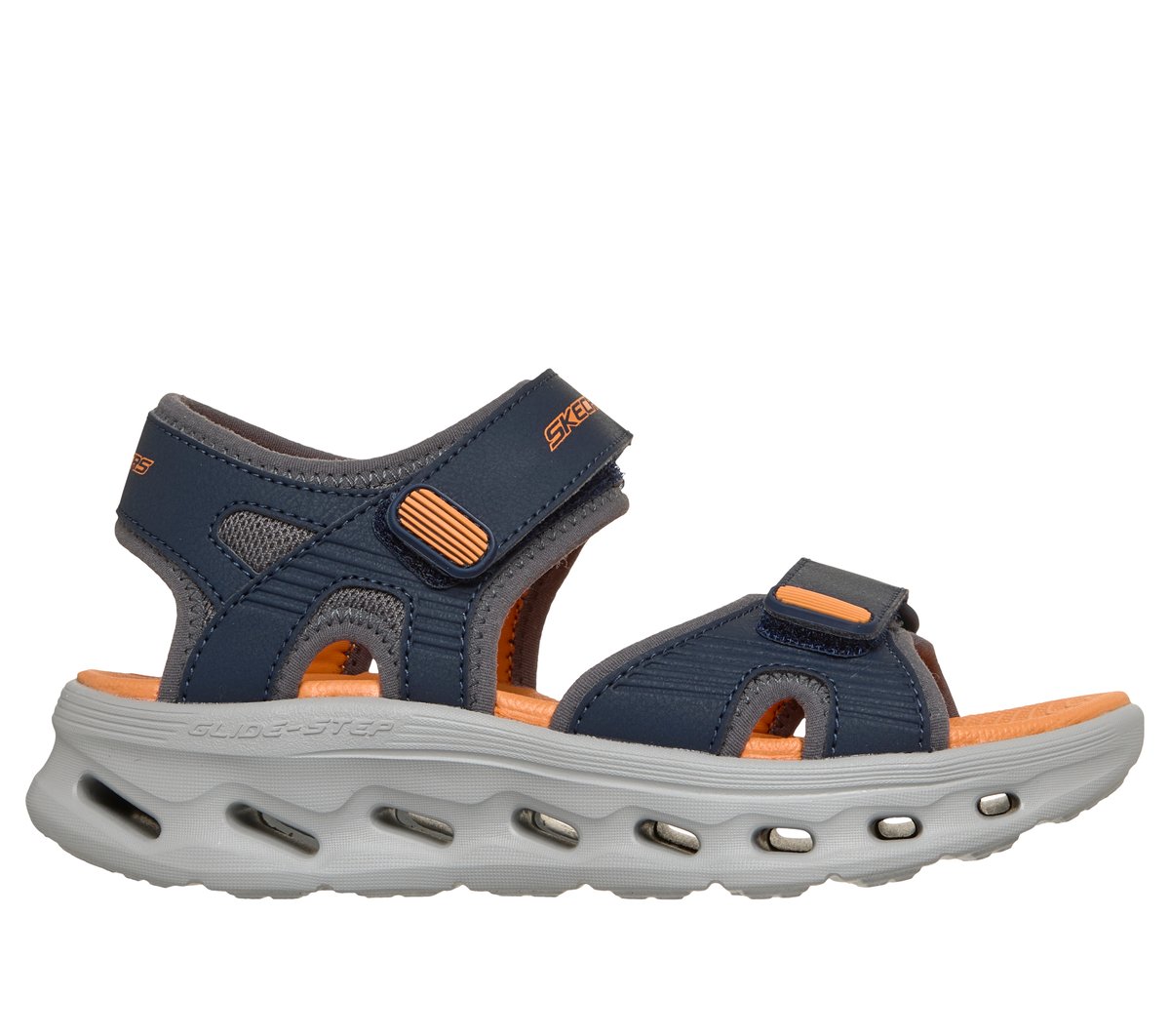 Skechers niño GO WALK Glide-Step 2.0 Sandal - Coast Cove en Navy/Naranja, talla 27.5