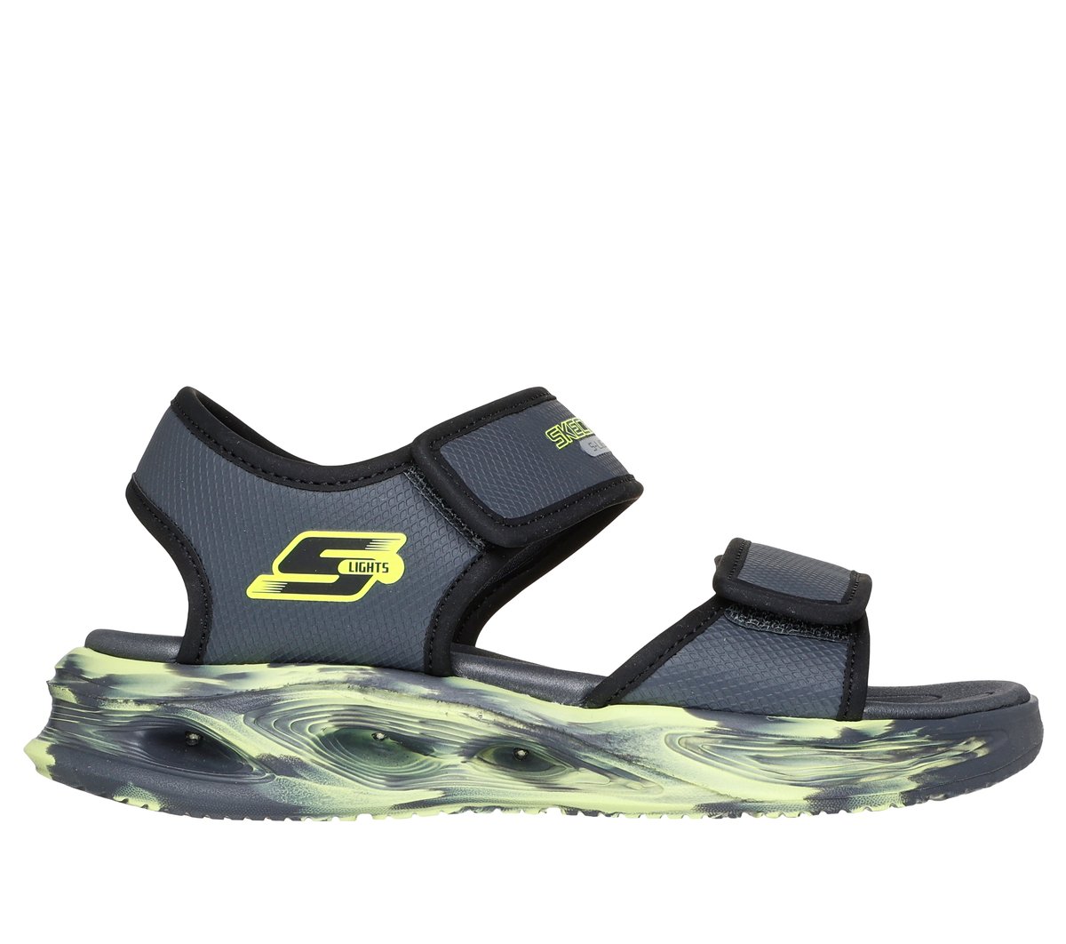 Skechers niño S-Lights: Sola Glow Sandal - Fusion Brights en Marengo/Negro, talla 27.5