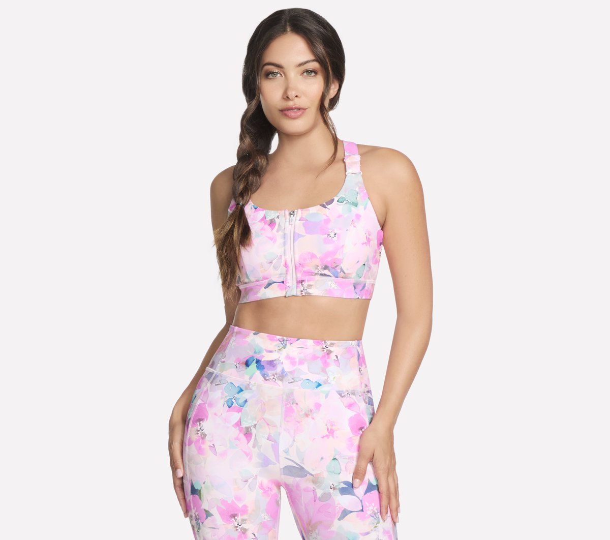 Skechers GO WALK Seascape Floral Zip Front BH-Top in Koralle, Größe XS