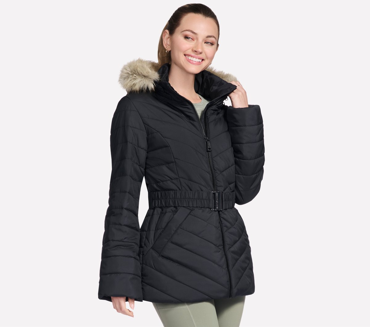 Skechers On-the-GO GO SHIELD Cozy Fit Belted Parka en Negro, talla 2XL