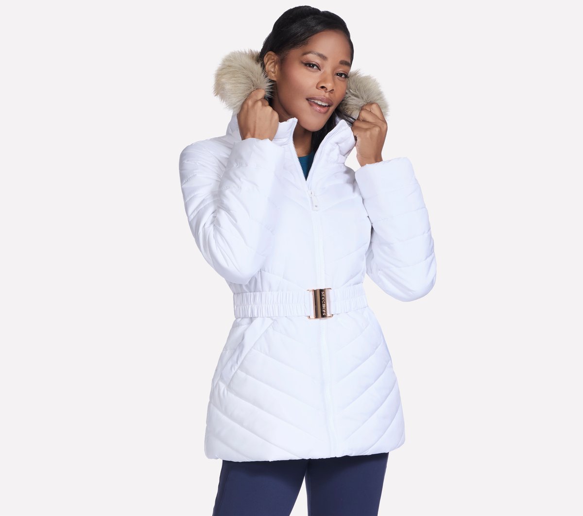 Skechers On-the-GO GO SHIELD Cozy Fit Belted Parka en Blanca, talla Media