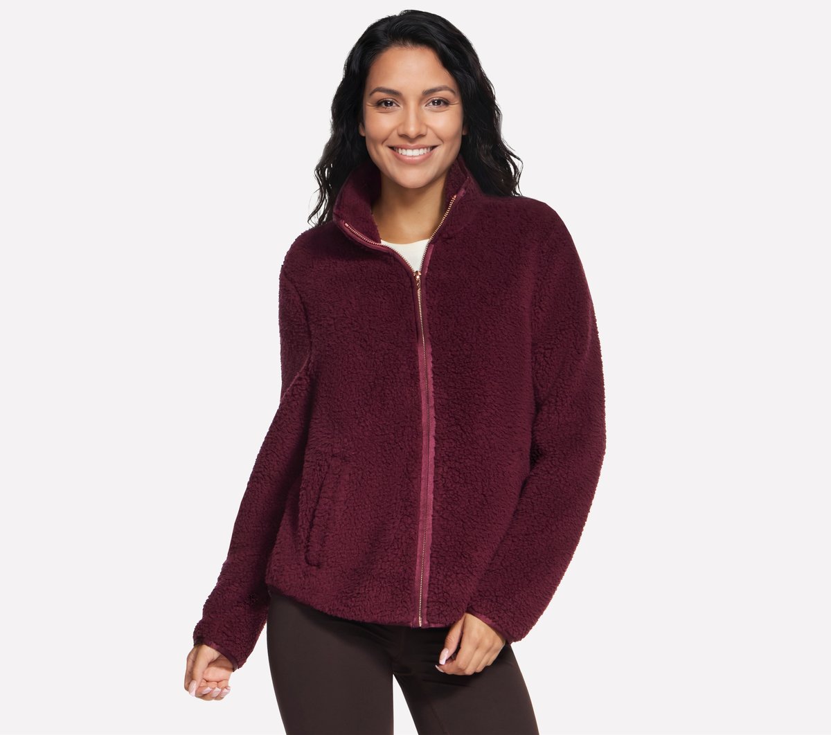 Skechers Skech-Sherpa chaqueta en Borgoña/Rosa, talla 2XL