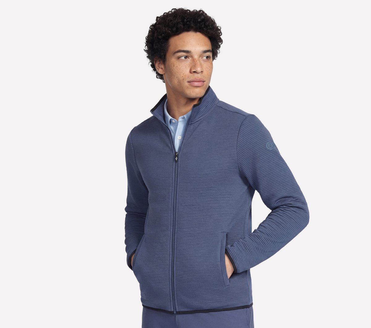 Skechers Uomo The Hoodless felpa con cappuccio Ottoman Giacca in Blu/Rosso, Taglia Largo