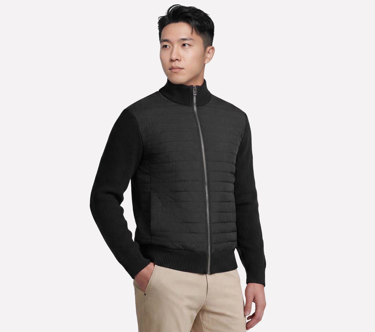 The Hoodless Hoodie Cozy Fit Knit Hybrid Jacket — BLACK