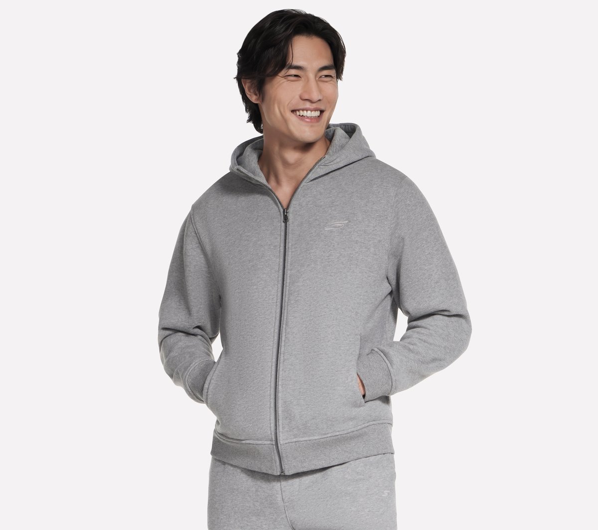 Skechers Max Soft Hooded chaqueta en Gris Claro, talla 2XL