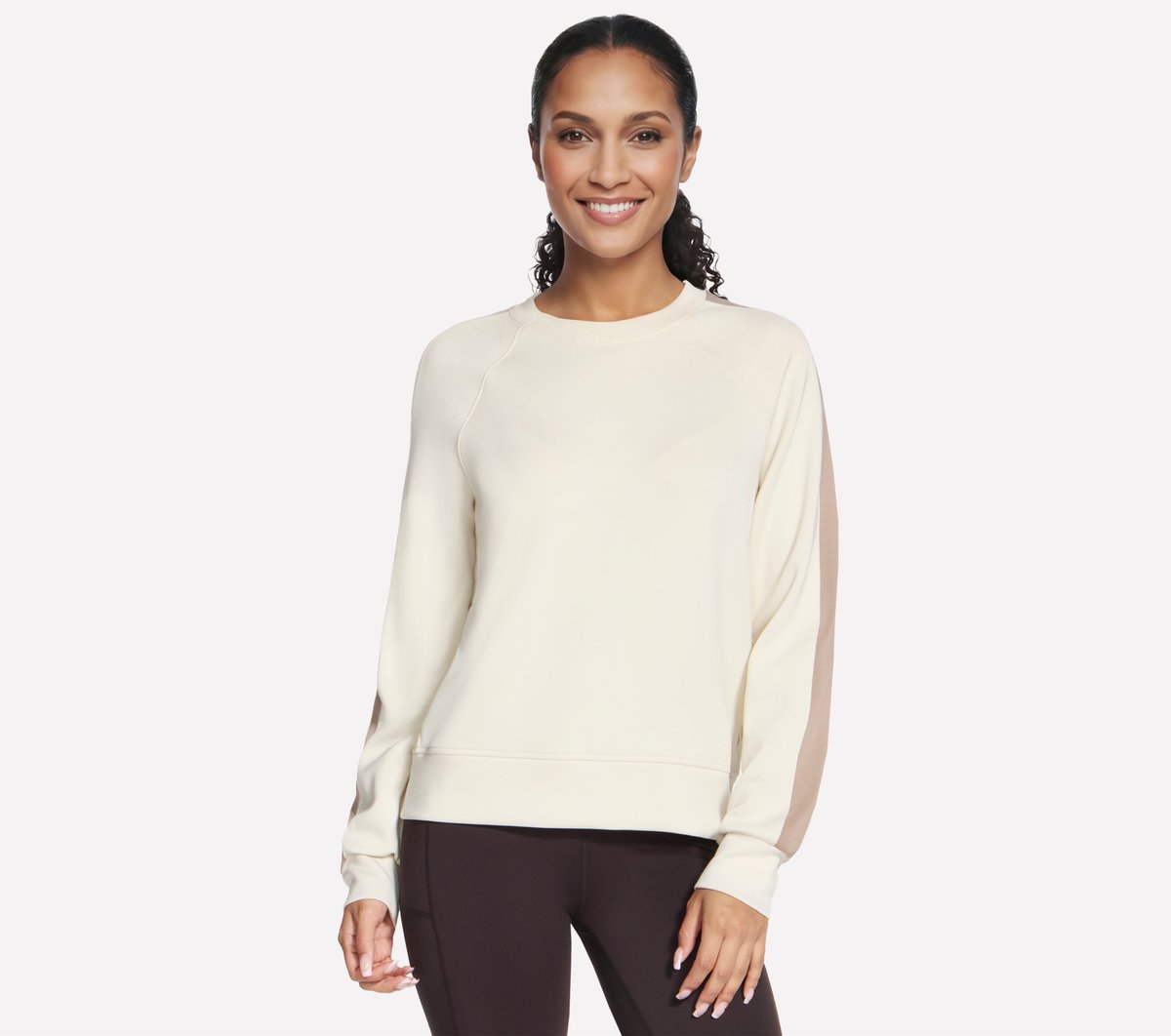 Skechers Skechluxe Elevate Blocked Crewneck en Off White/Mauve, talla 2XL
