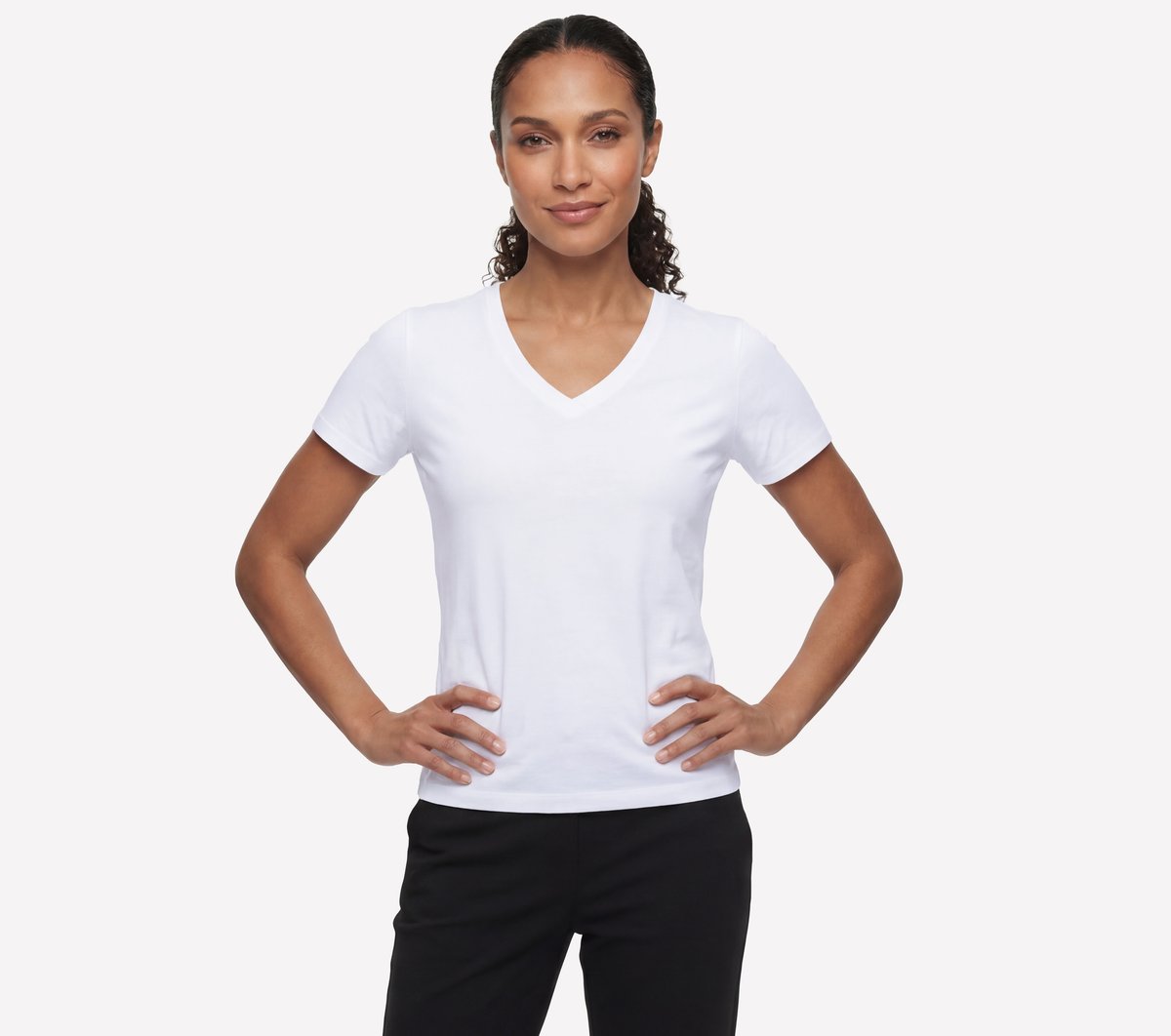 Skechers Donna Pima V-Neck maglietta in Bianco, Taglia Piccolo-image-198376556556