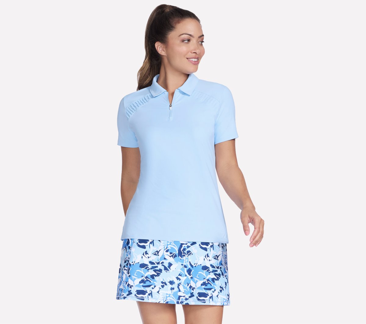 Skechers Women's Go Golf Short Sleeve Birdie Zip Front Polo T-Shirt In White/Light Gray, Size Xs | Recycled Nylon/Spandex-image