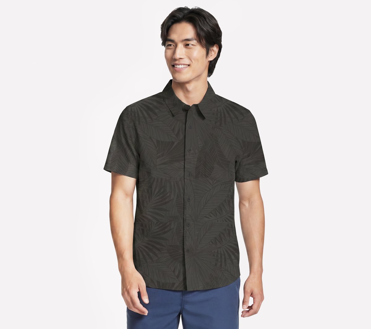 The GO WALK Air Printed Short Sleeve Shirt — BLACK / OLIVE