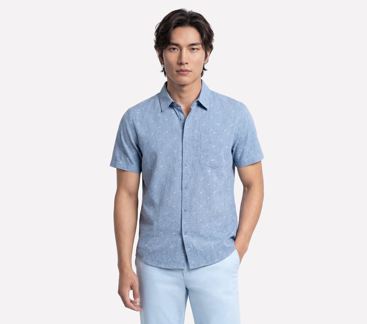 The GO WALK Air Printed Short Sleeve Shirt — DENIM