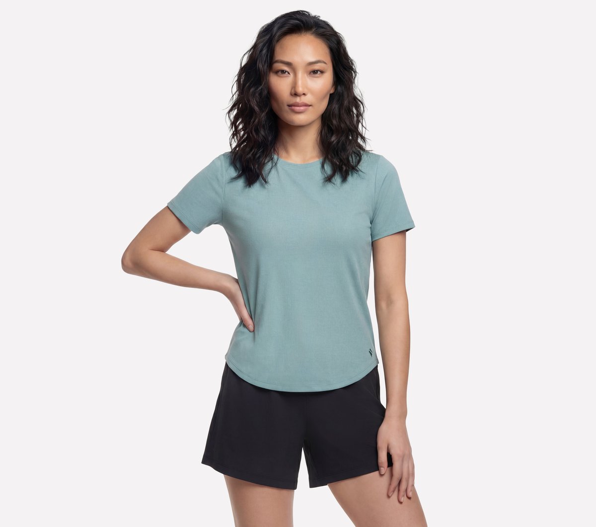Skechers GO WALK Luxe Rib camiseta en Gris Claro/Turquesa, talla 2XL