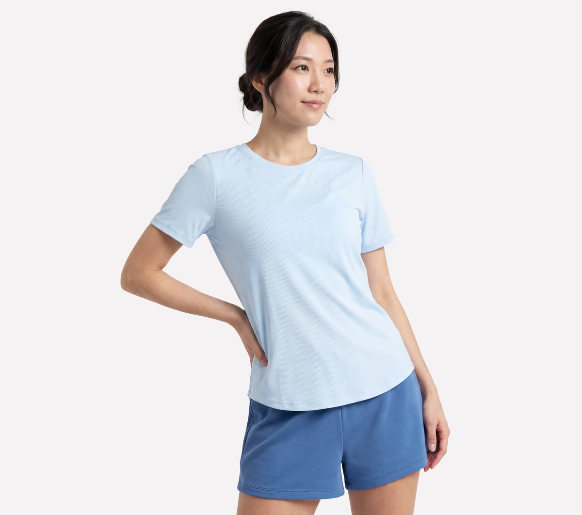 Skechers GO WALK Luxe Rib camiseta en Plata/Blanco/Azul, talla XS