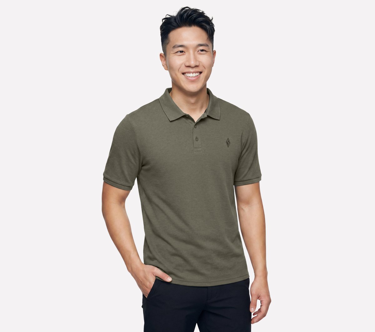 Skechers Off Duty Polo en Oliva/Gris, talla 2XL