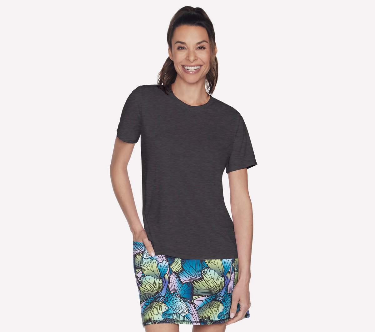 Skechers Women's GO DRI Swift T-Shirt in Black/Charcoal, Size Small-image-196989997872