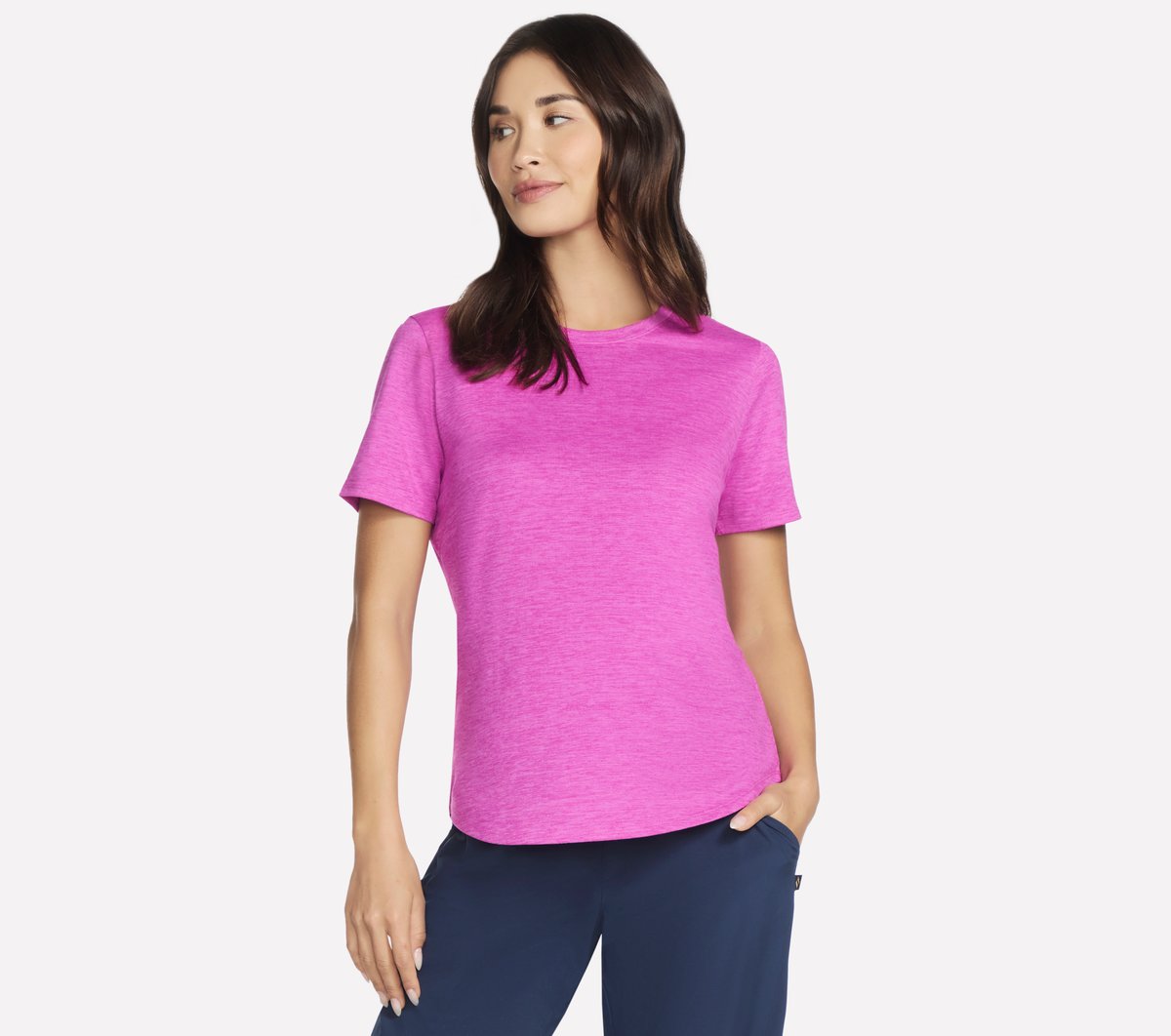 Skechers Donna GO DRI Swift maglietta in Rosa Fluo/Lavanda, Taglia Piccolo