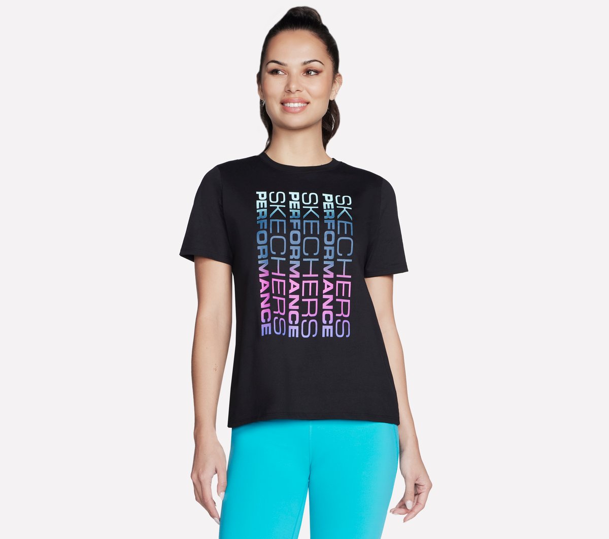 Skechers Vibrant Glow pantalones cortos Sleeve camiseta en Negro, talla XS