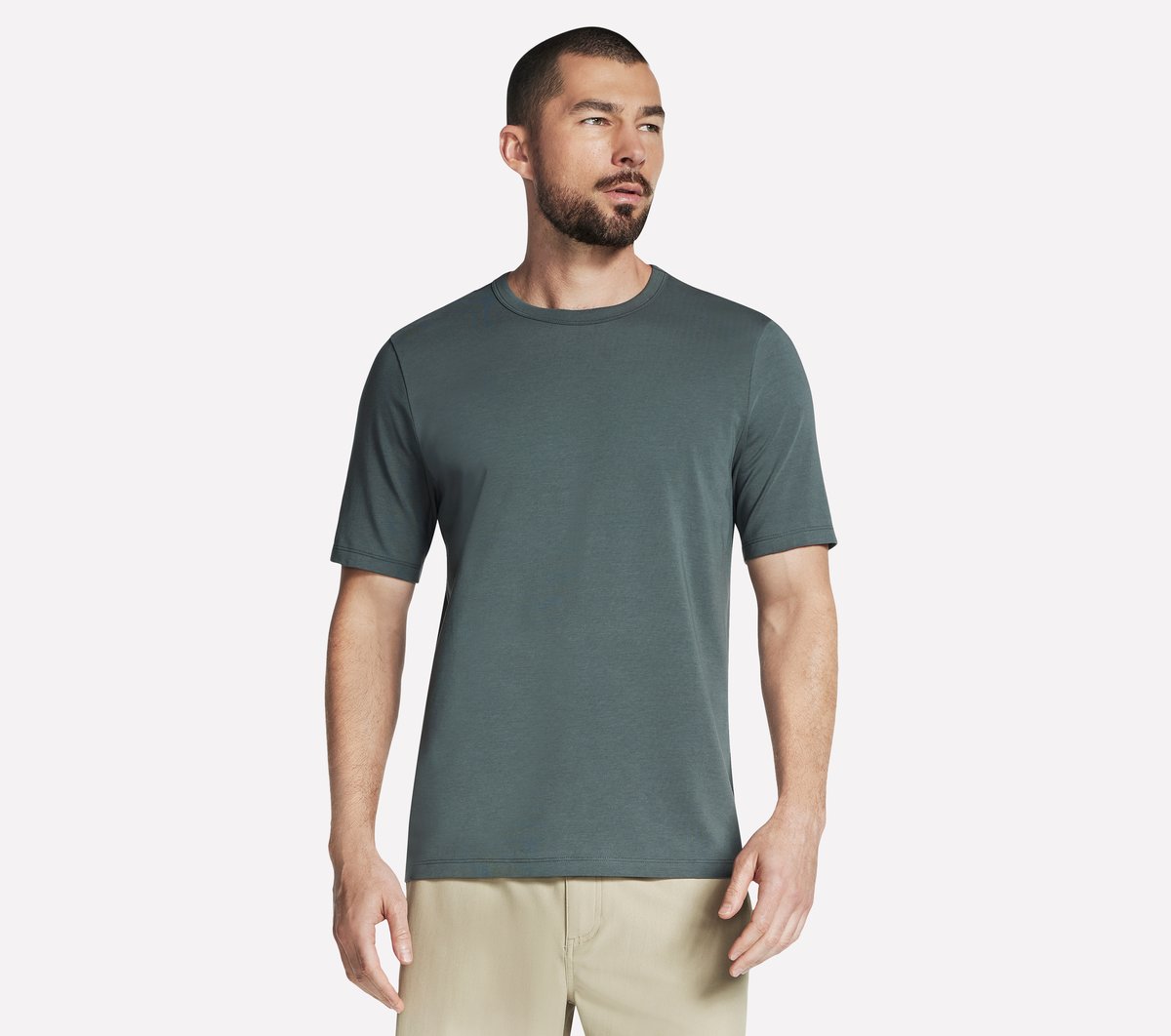 Skechers GO DRI Pima Crew en Verde/Negro, talla Grande