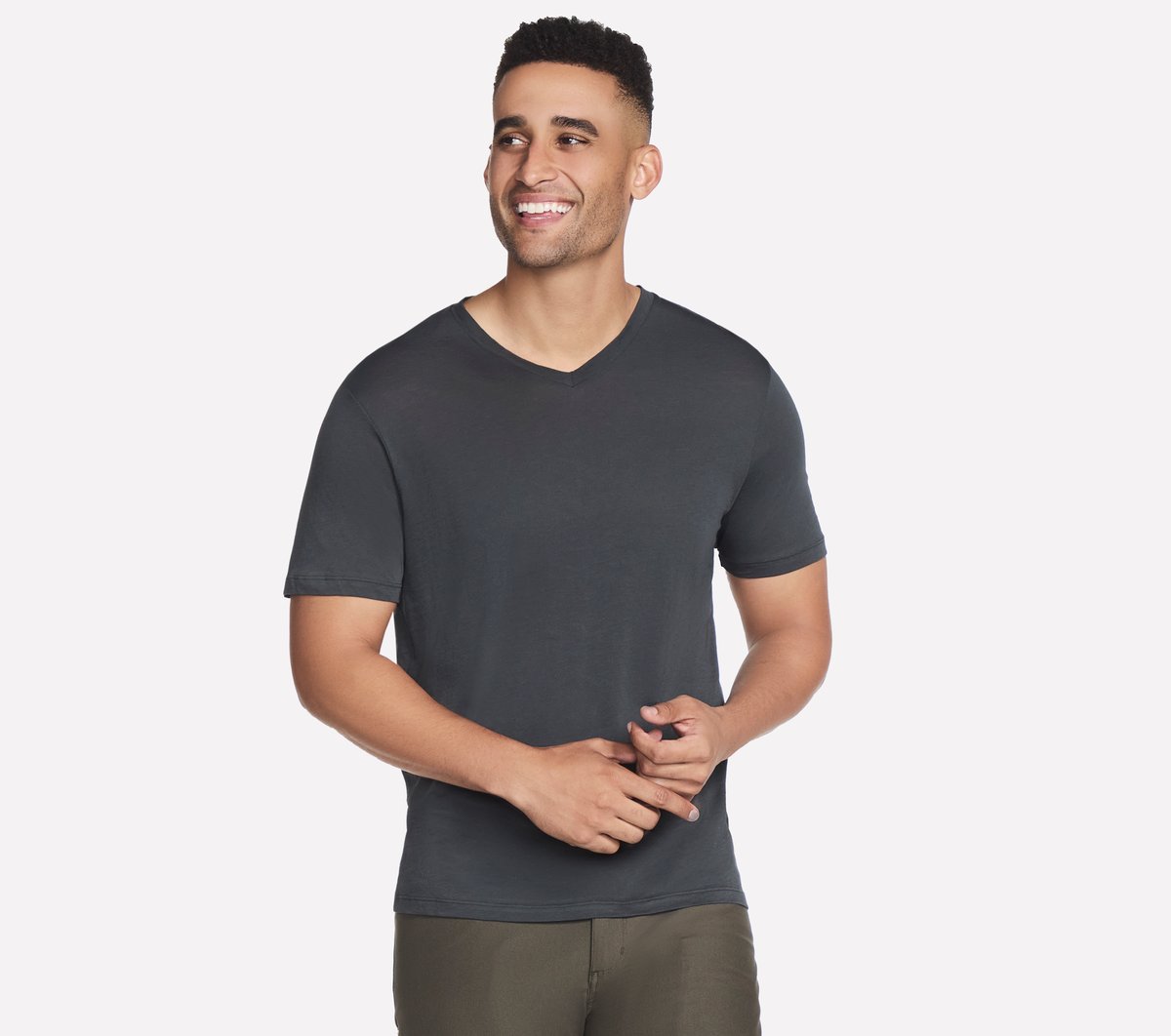 Skechers GO DRI Pima Signature V-Neck Top in Braun, Größe Klein-image-197976680968