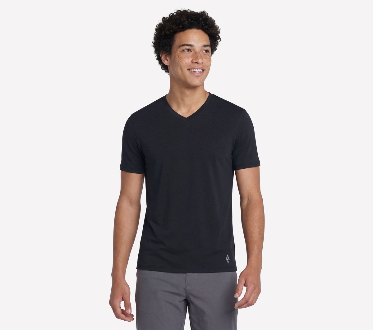 Skechers Men's GO DRI Pima Short Sleeve V-Neck Top | Size 3XL | Black | Cotton