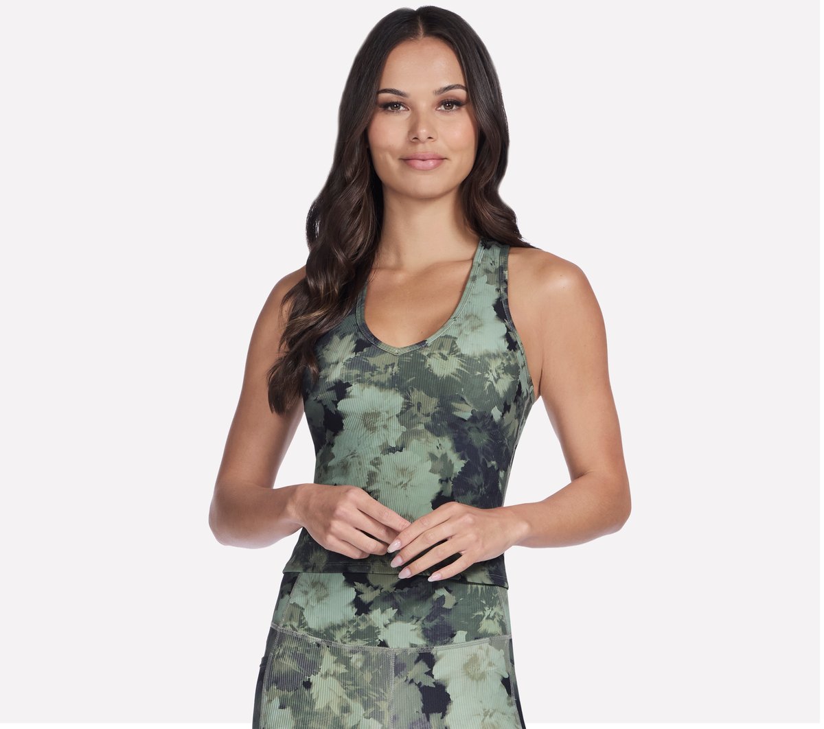 Skechers GO FLEX RIB Inbloom V-Neck Tank en Marengo/Oliva, talla Grande