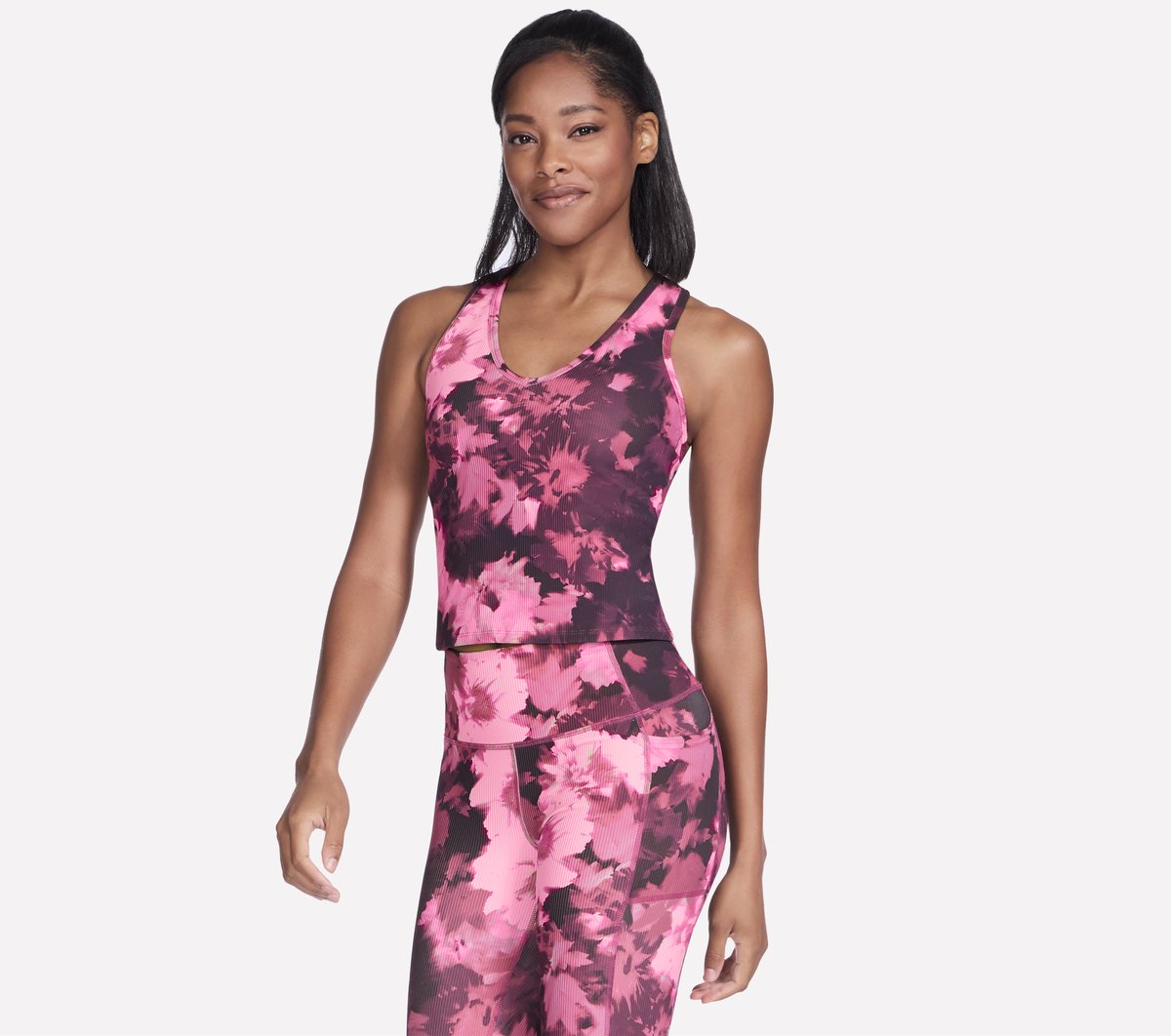 Skechers GO FLEX RIB Inbloom V-Neck Tank en Natural/Rojo, talla XL