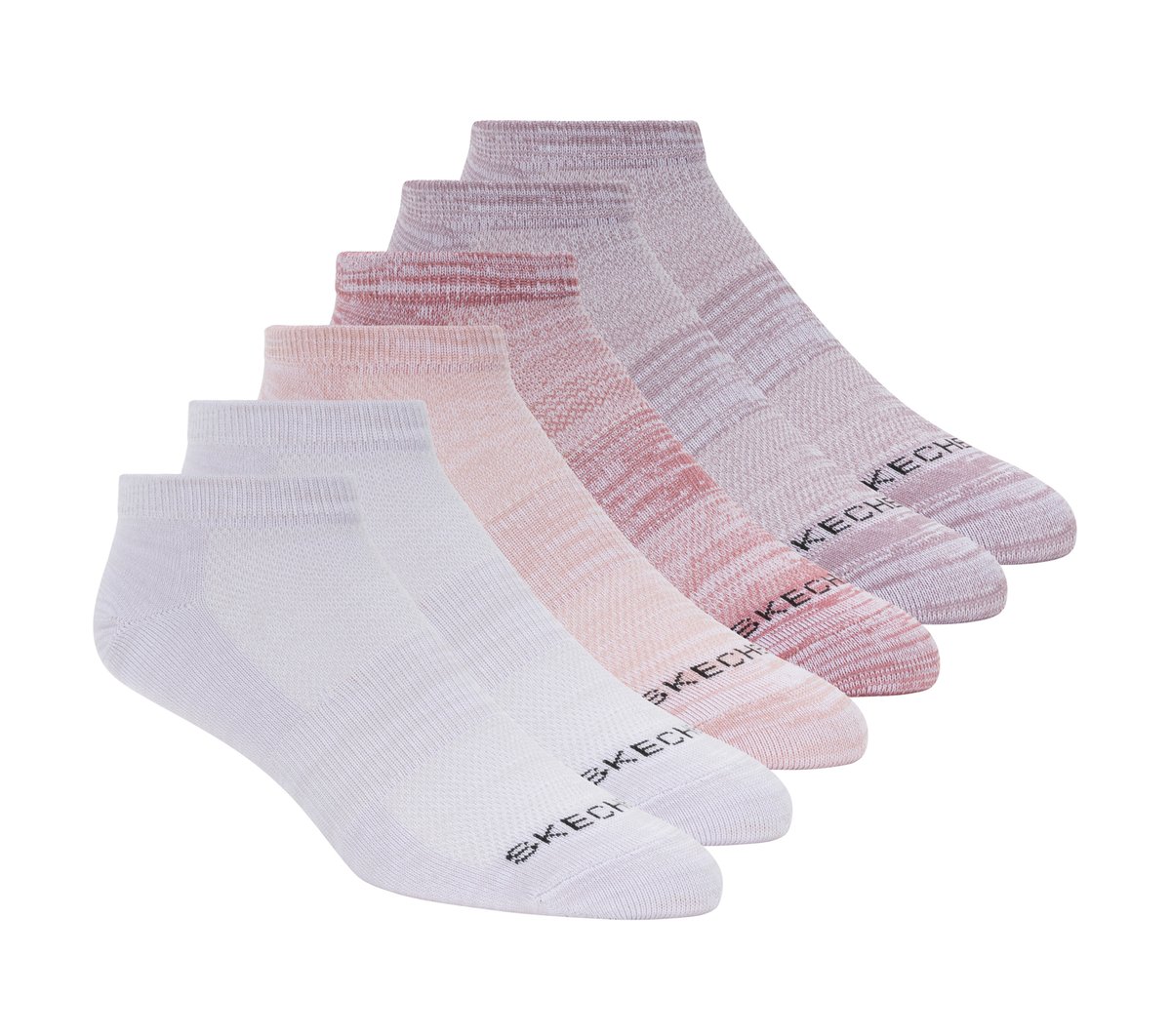 Skechers 6 Pack Low Cut Sport Stripe medias o calcetines? en Rosa, talla Media