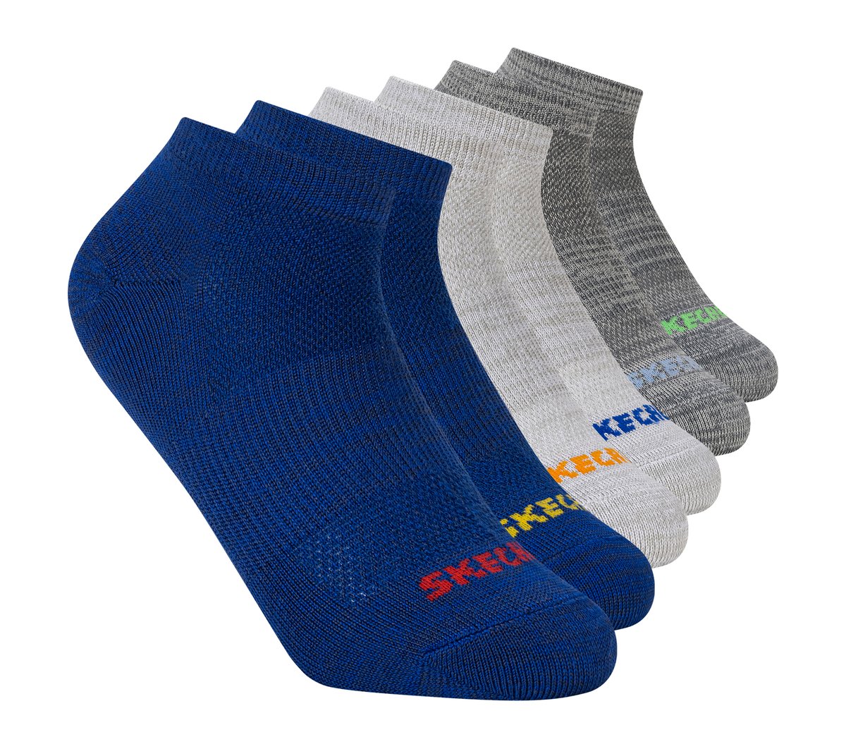 Skechers 6 Pack Low Cut Non Terry medias o calcetines? en Azul/Gris, talla Pequeña