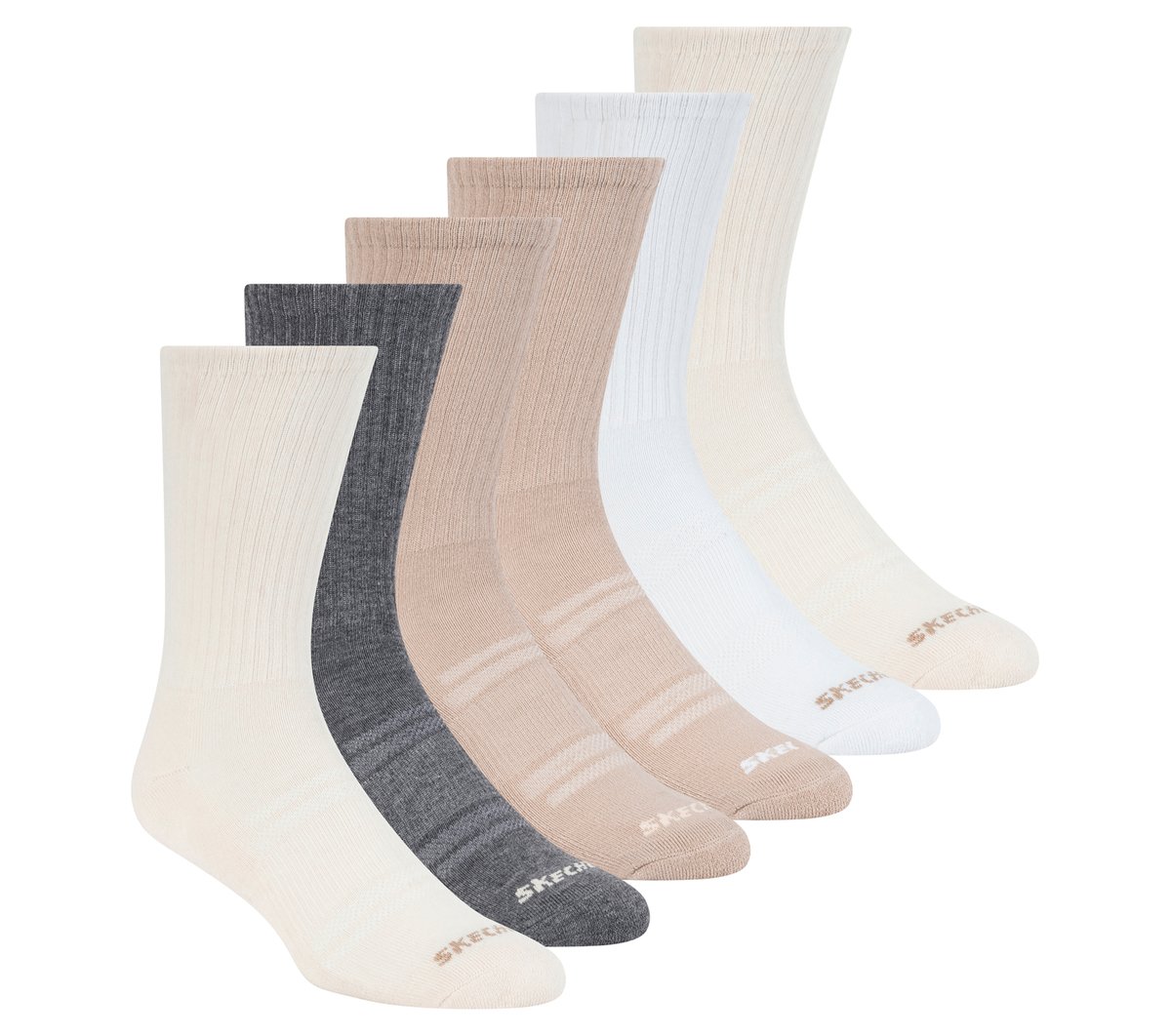 Skechers 6 Pack Grande Core Crew medias o calcetines? en Marrón Bronceado, talla Grande