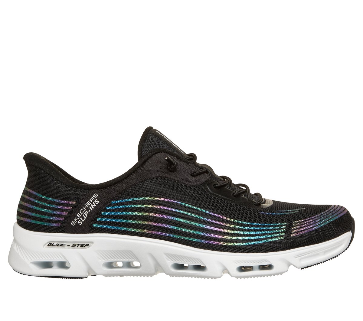 Skechers Dames Slip-ins: Glide-Step Gratify - Cosmic CM Zwart/Wit, Maat 35, Vegan, Mag in de wasmachine, Medium