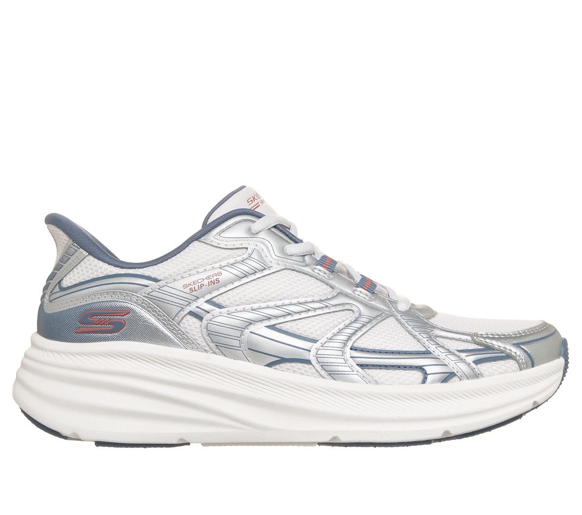 Skechers Dames Slip-ins: BOBS Skillz - Kick It CM Wit/Zilver, Maat 35, Mag in de wasmachine, Medium