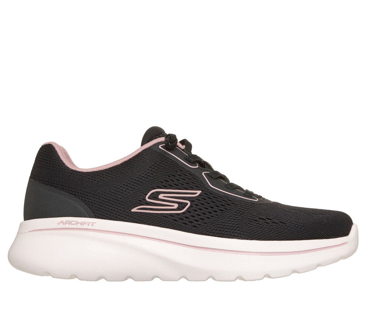 Skechers Dames Relaxed Fit: GO WALK Arch Fit N-Joy - Ellie CM Zwart/Roze, Maat 35, Vegan, Mag in de wasmachine, Medium