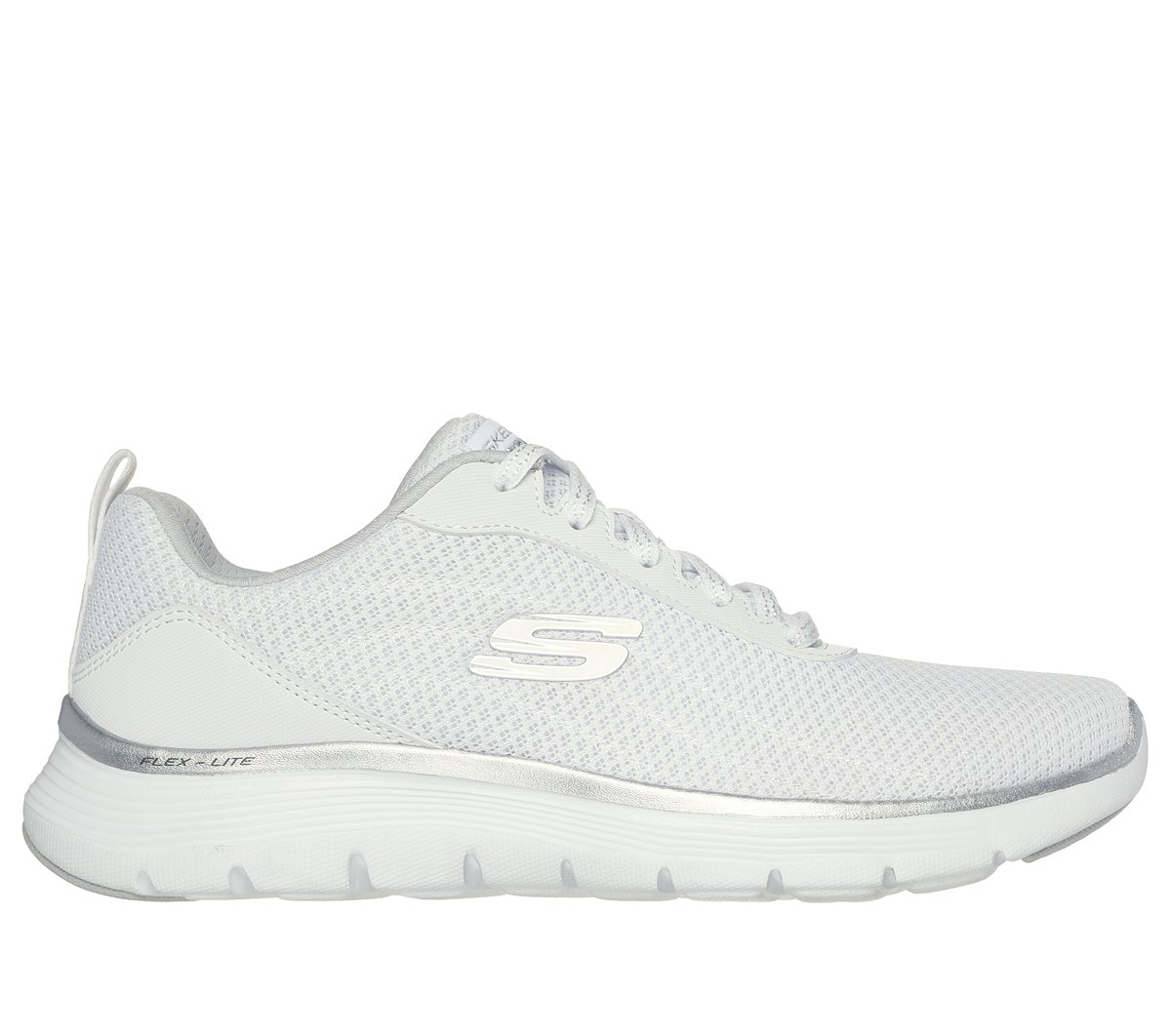 Skechers Dames Flex Appeal 5.0 - Uptake CM Wit/Zilver, Maat 35, Vegan, Mag in de wasmachine, Medium