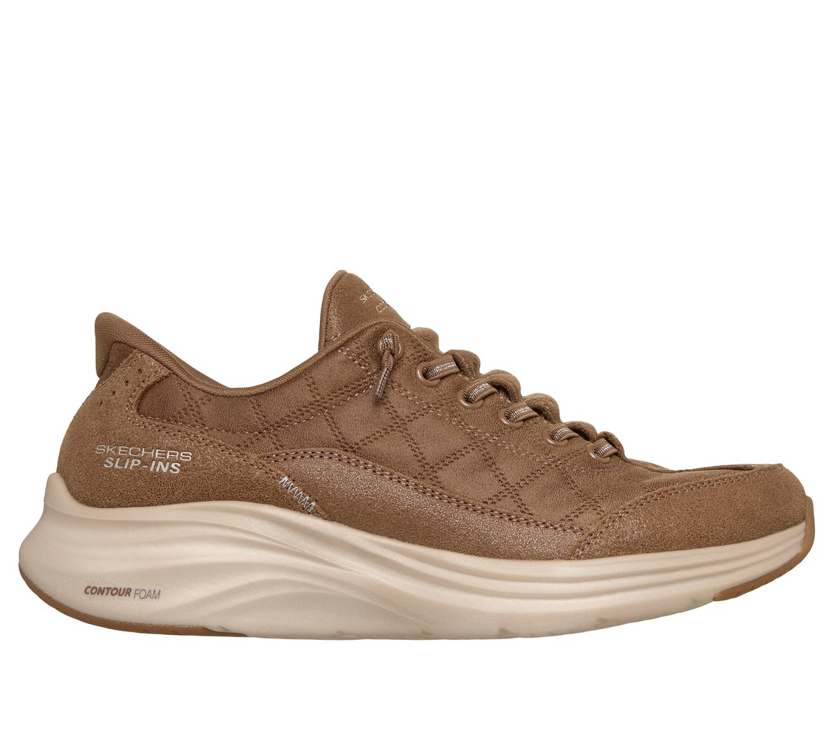 Skechers Dames Slip-ins: Contour Foam - Cozy Fit Natural Ease CM Olijf, Maat 35, Medium